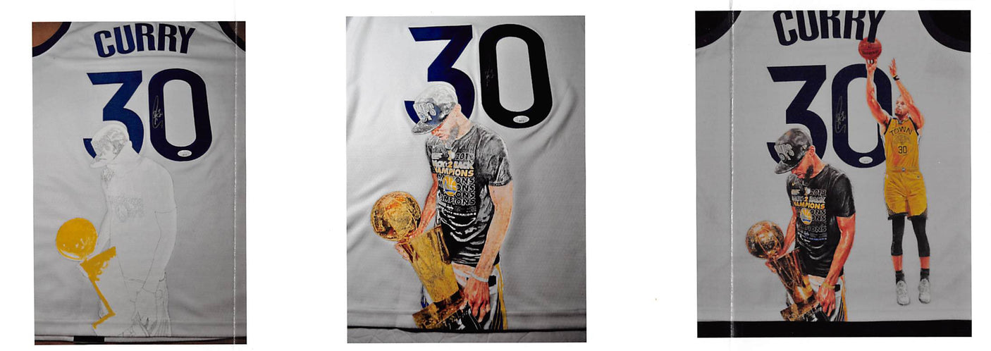 Warriors Stephen Curry Signed Hand Painted White Nike Framed Jersey JSA #AQ17116