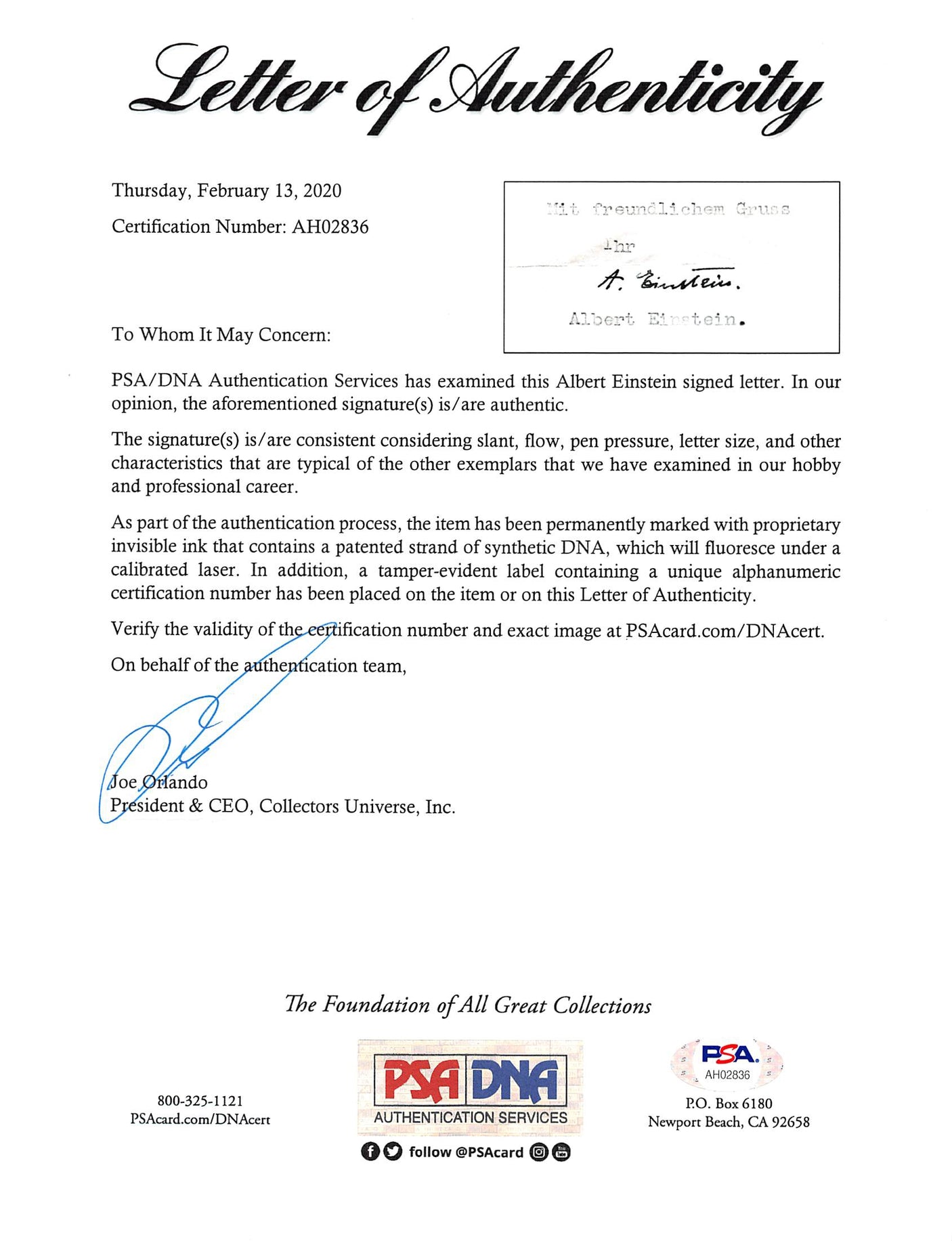 Albert Einstein Authentic Signed 8.5x11 1955 Typed Letter PSA/DNA #AH02836