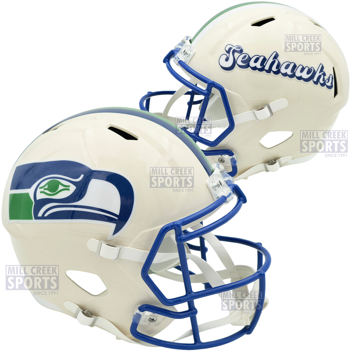 Unsigned Seattle Seahawks Riddell Cream Retro Full Size Speed Replica Helmet Stock #261766