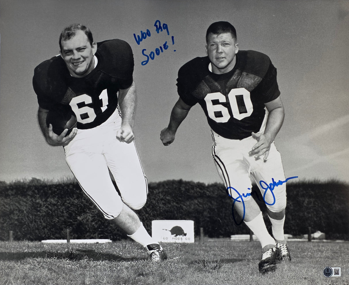 Arkansas Jimmy Johnson "Woo Pig Sooie!" Signed 16x20 Horizontal Photo BAS Wit