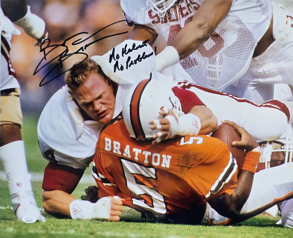Oklahoma Brian Bosworth "No Helmet No Problem!" 16x20 Photo Autographed JSA