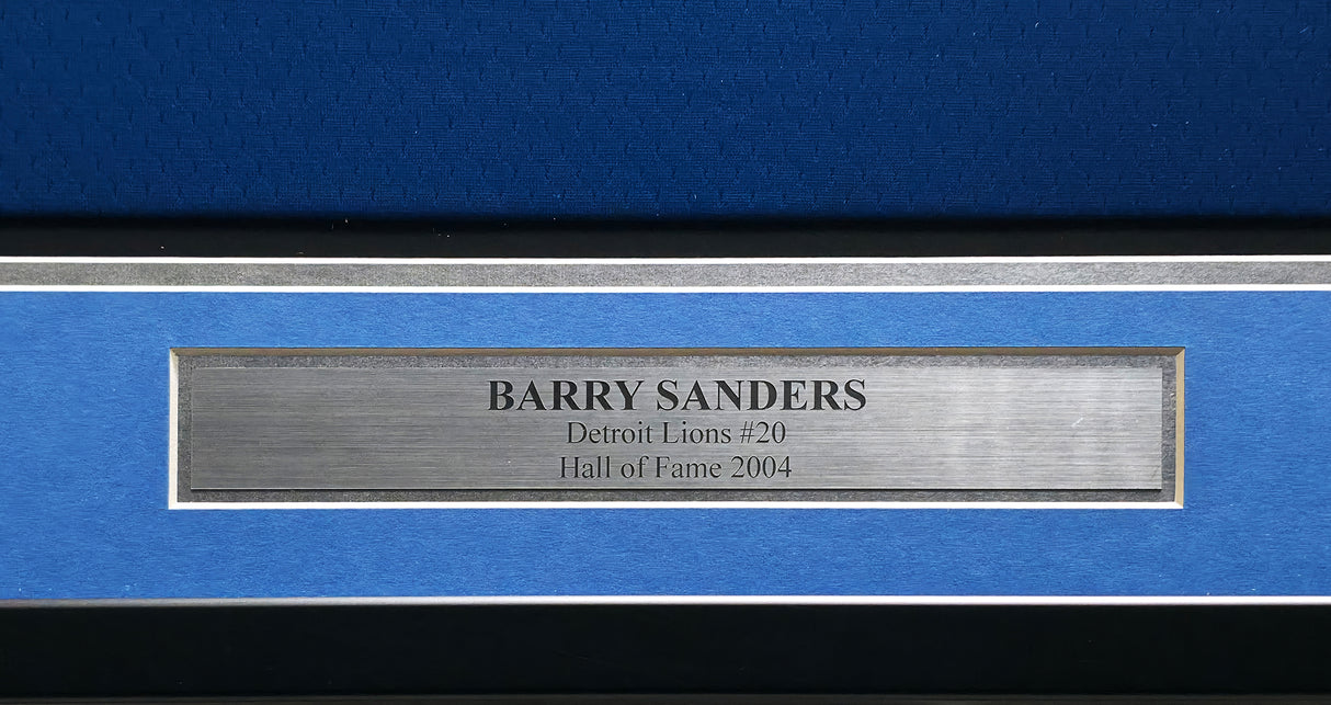 Detroit Lions Barry Sanders Autographed Framed Blue Authentic Mitchell & Ness NFL Legacy Throwback 1996 Jersey Beckett BAS QR Stock #267458
