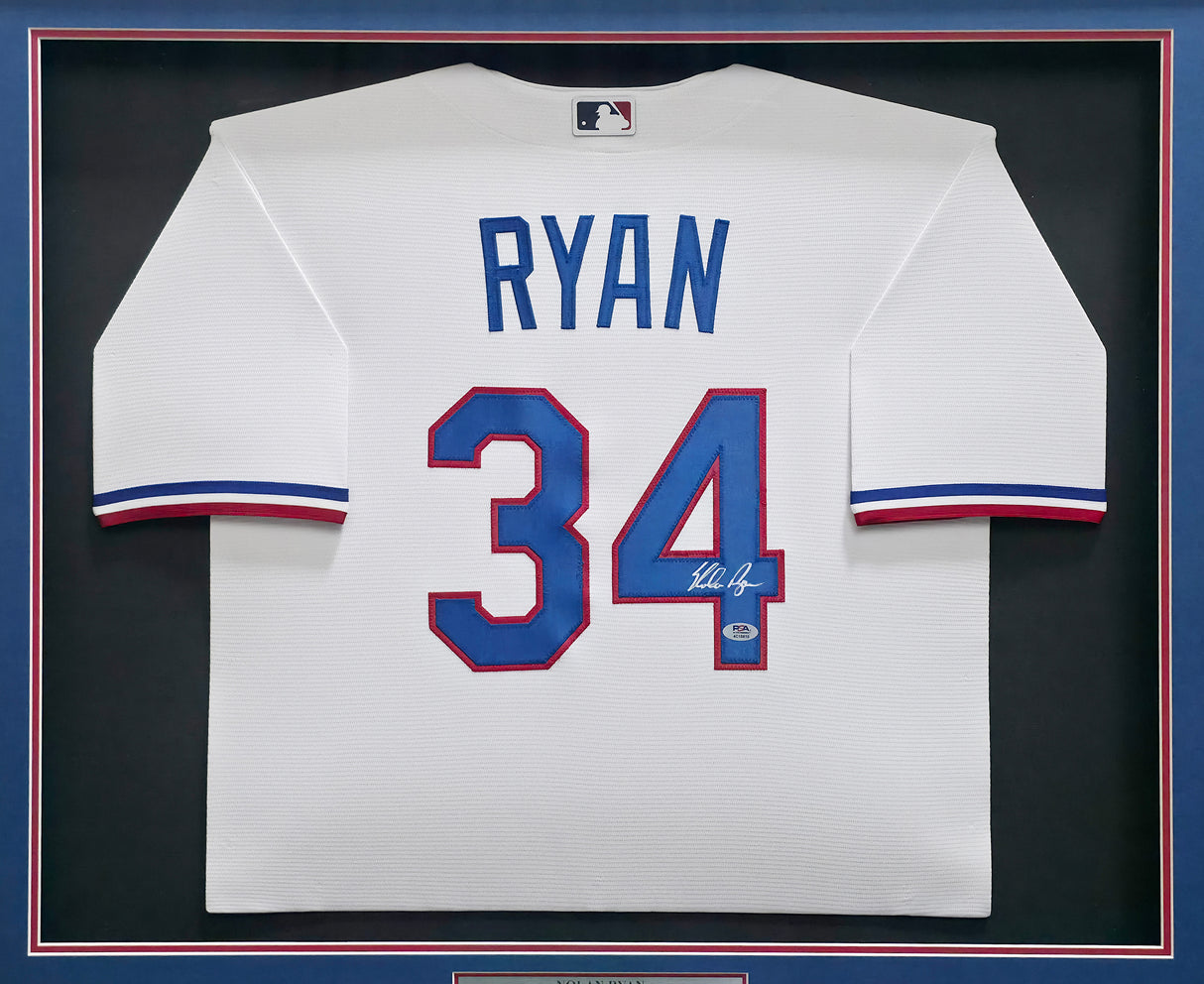 Texas Rangers Nolan Ryan Autographed Framed White Nike Jersey PSA/DNA Stock #267807