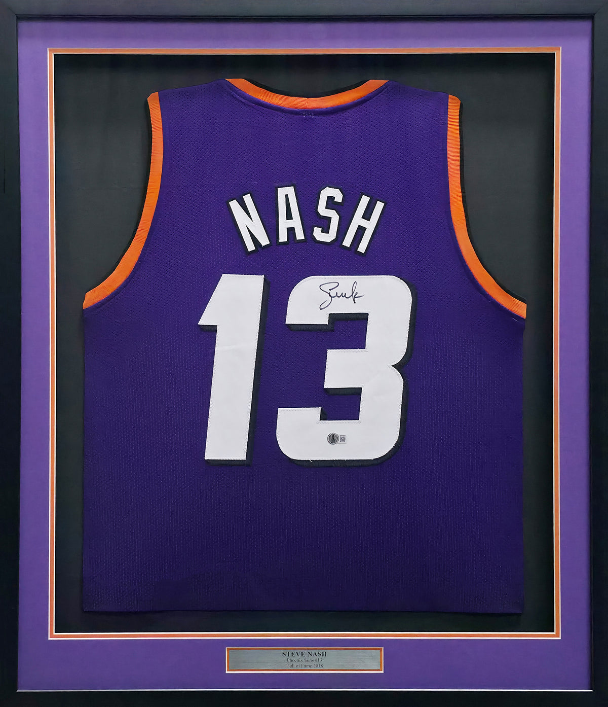 Phoenix Suns Steve Nash Autographed Framed Purple Jersey Beckett BAS Witness Stock #267457