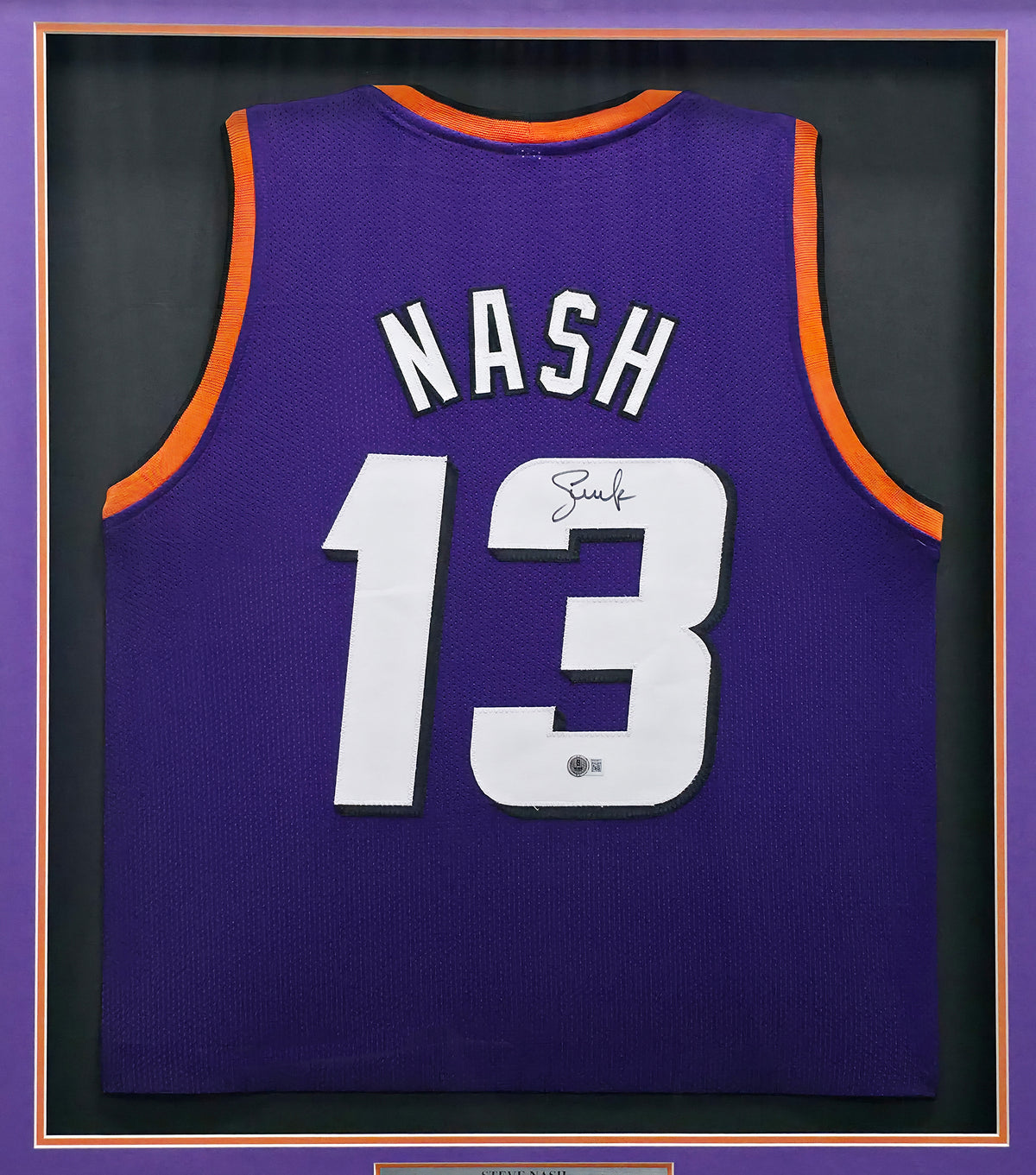 Phoenix Suns Steve Nash Autographed Framed Purple Jersey Beckett BAS Witness Stock #267457