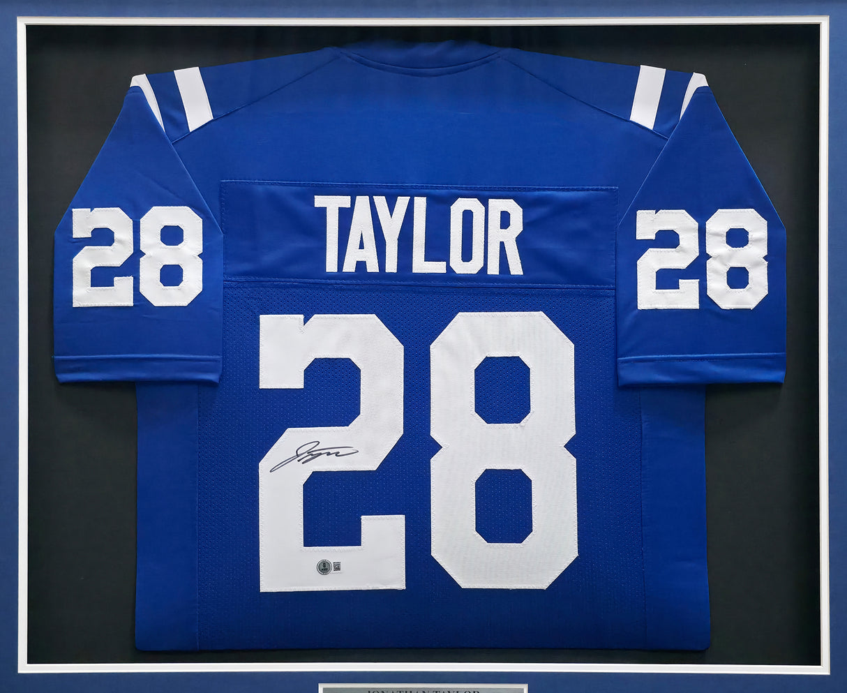 Indianapolis Colts Jonathan Taylor Autographed Framed Blue Jersey Beckett BAS Witness Stock #267811