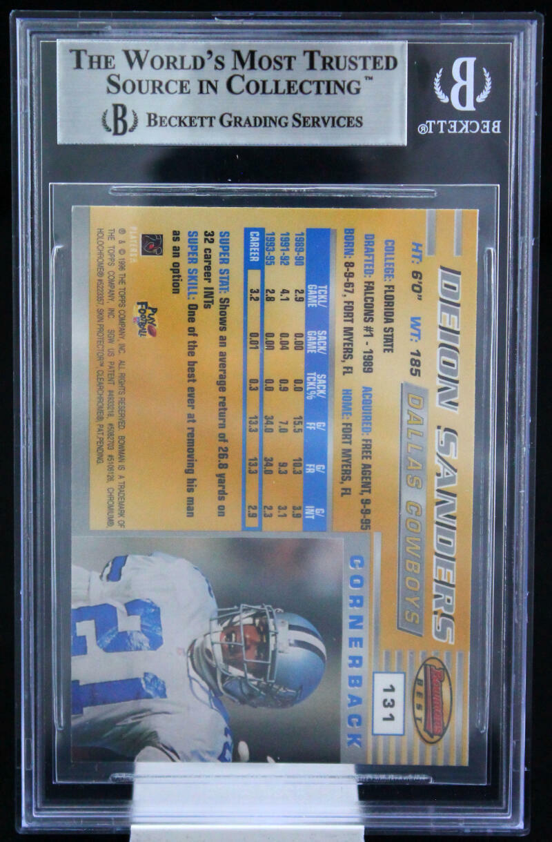 1996 Bowman's Best #131 Deion Sanders Dallas Cowboys BGS Autograph 10