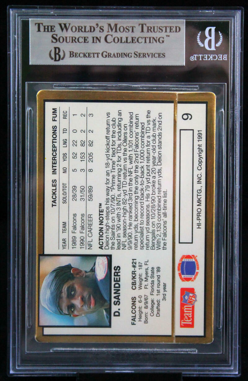 1991 Action Packed #9 Deion Sanders Atlanta Falcons BGS Autograph 10