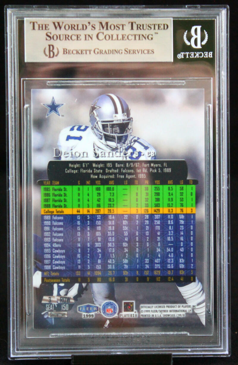 1999 Flair Showcase #150 Deion Sanders Dallas Cowboys BGS Autograph 10