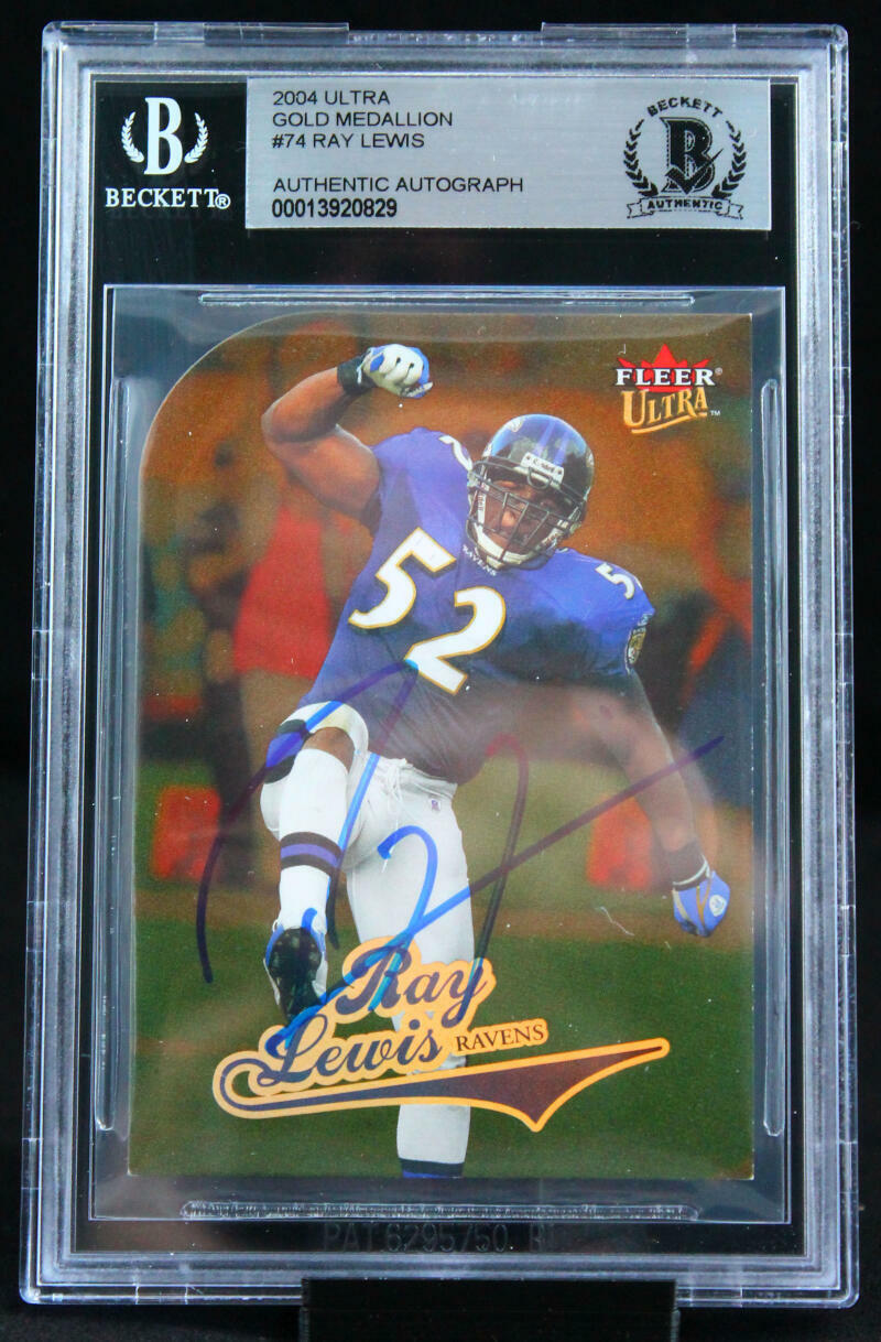 2004 Ultra Gold Medallion #74 Ray Lewis Baltimore Ravens BGS Autograph 10