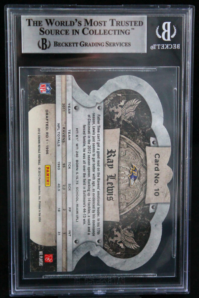 2012 Crown Royale #10 Ray Lewis Baltimore Ravens BGS Autograph 10