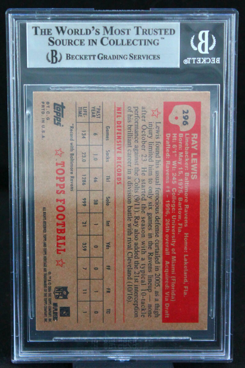 2006 Topps Heritage #296 Ray Lewis Baltimore Ravens BGS Autograph 10