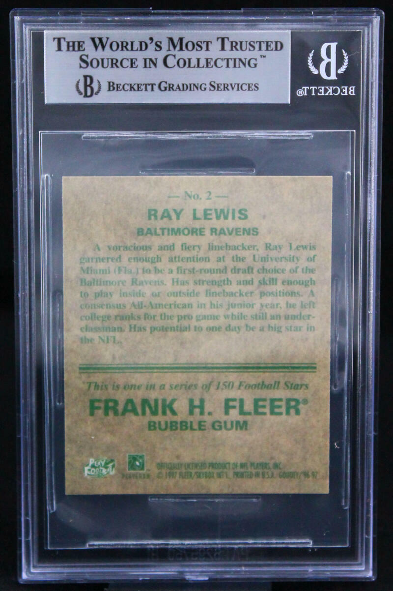 1997 Fleer Goudey #2 Ray Lewis Baltimore Ravens BGS Autograph 10