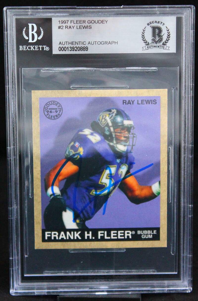 1997 Fleer Goudey #2 Ray Lewis Baltimore Ravens BGS Autograph 10