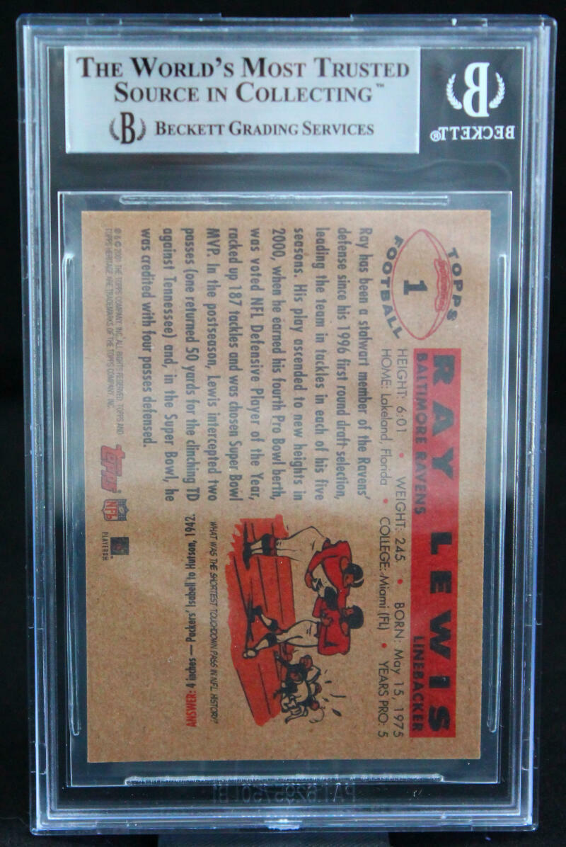 2001 Topps Heritage #1 Ray Lewis Baltimore Ravens BGS Autograph 10