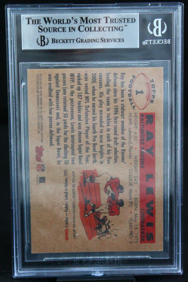 2001 Topps Heritage #1 Ray Lewis Baltimore Ravens BGS Autograph 10