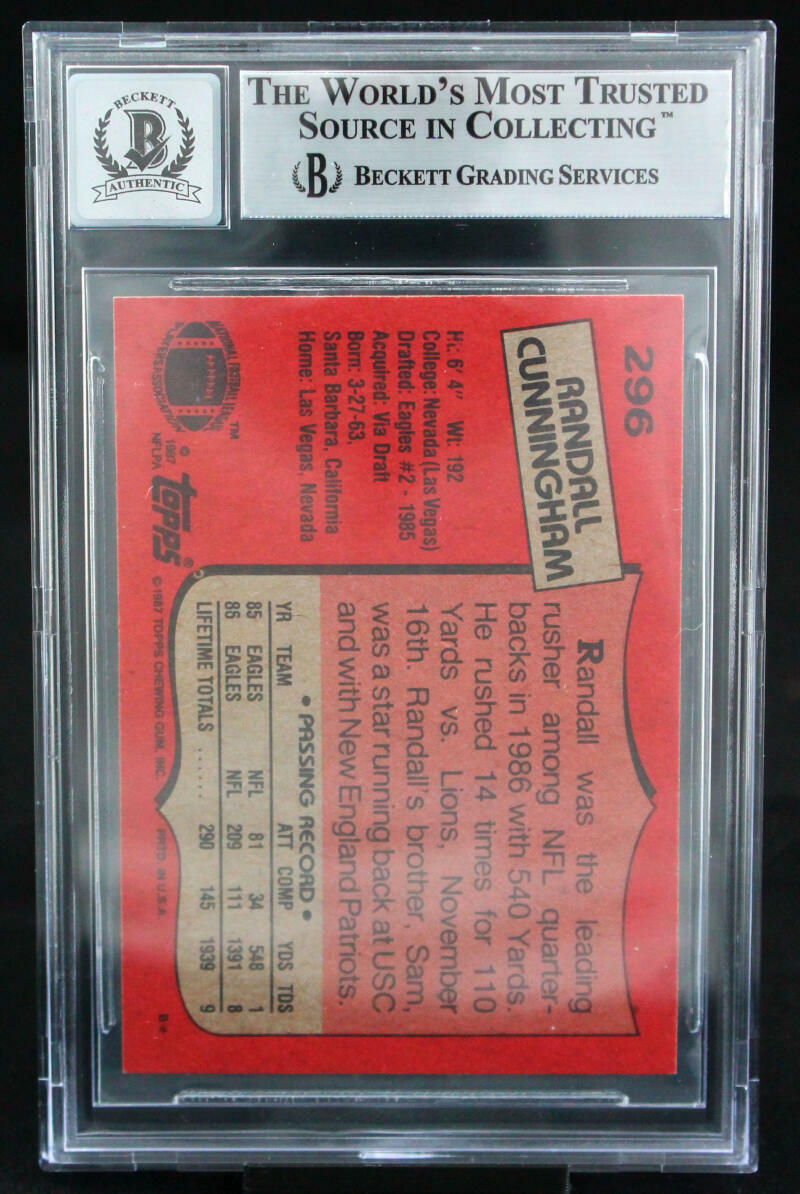 1987 Topps #296 Randall Cunningham Philadelphia Eagles BGS Autograph 10