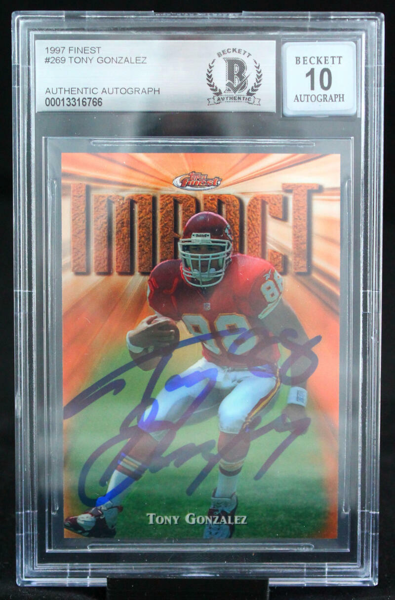 1997 Finest #269 Tony Gonzalez Kansas City Chiefs BGS Autograph 10