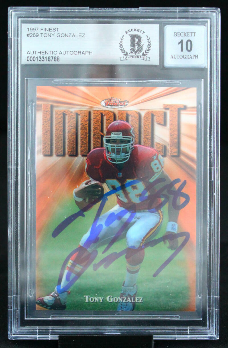 1997 Finest #269 Tony Gonzalez Kansas City Chiefs BGS Autograph 10