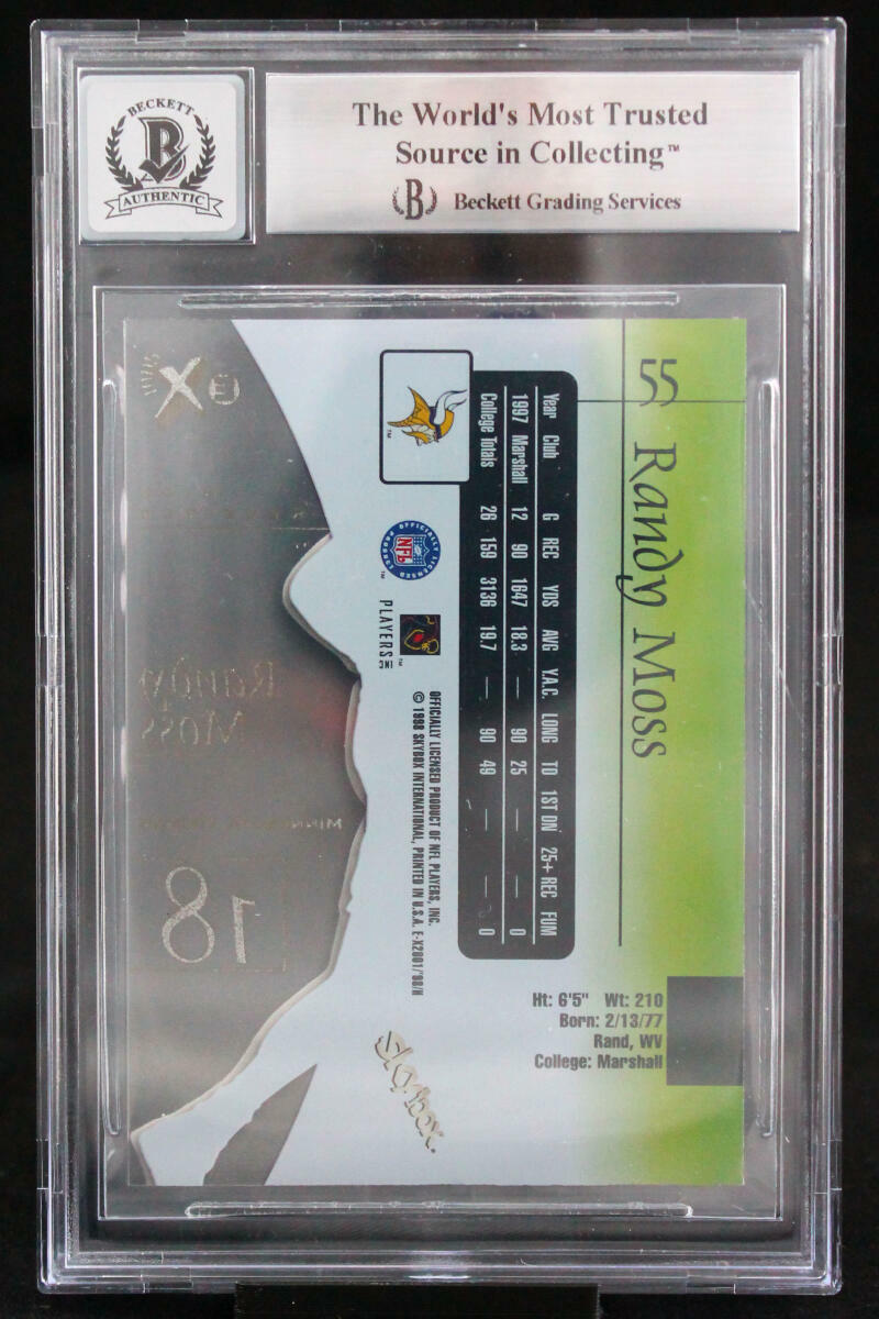 1998 Skybox E-X2001 #55 Randy Moss RC Minnesota Vikings BGS Autograph 10