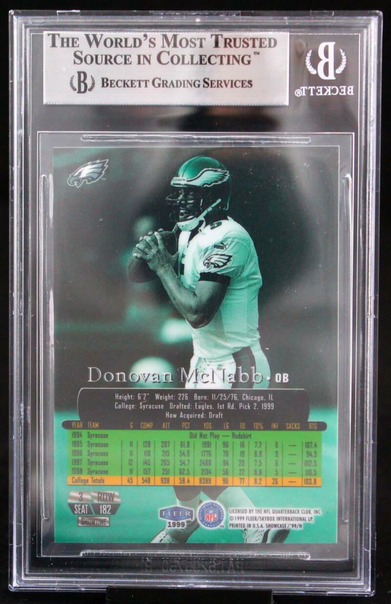1999 Flair Showcase Row 3 #182 Donovan McNabb Eagles BGS Autograph 10