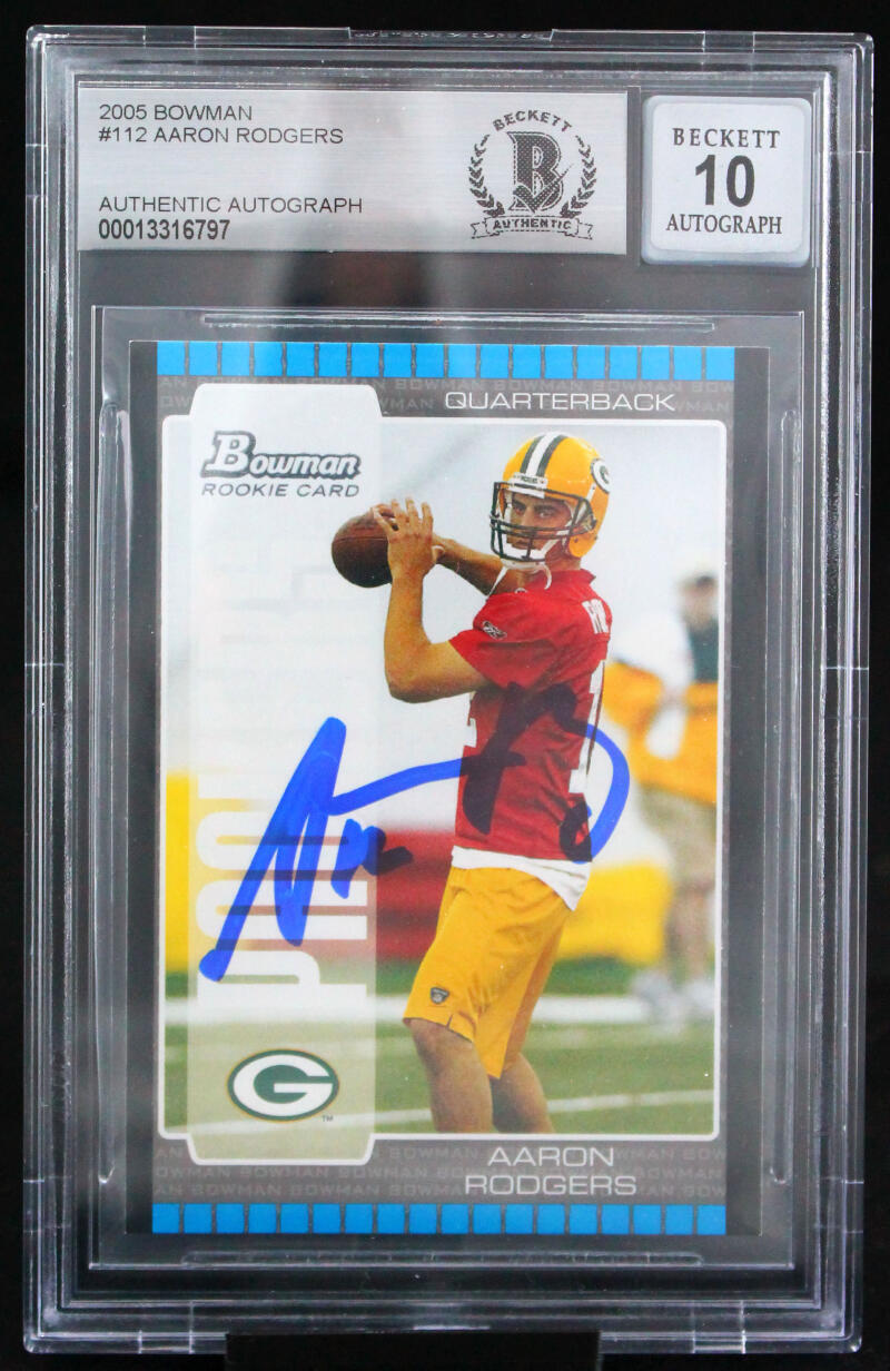 2005 Bowman #112 Aaron Rodgers Green Bay Packers BGS Autograph 10