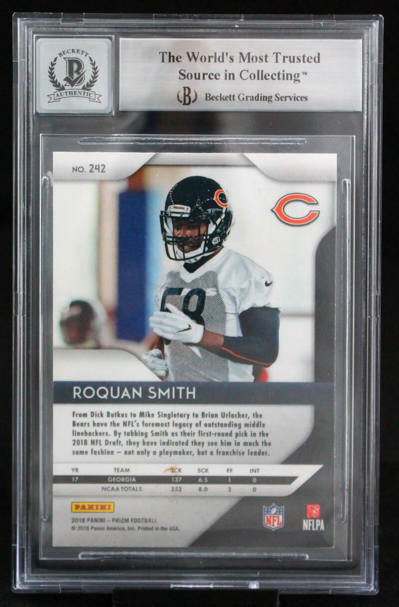 2018 Panini Prizm #242 Roquan Smith Chicago Bears BGS Autograph 10