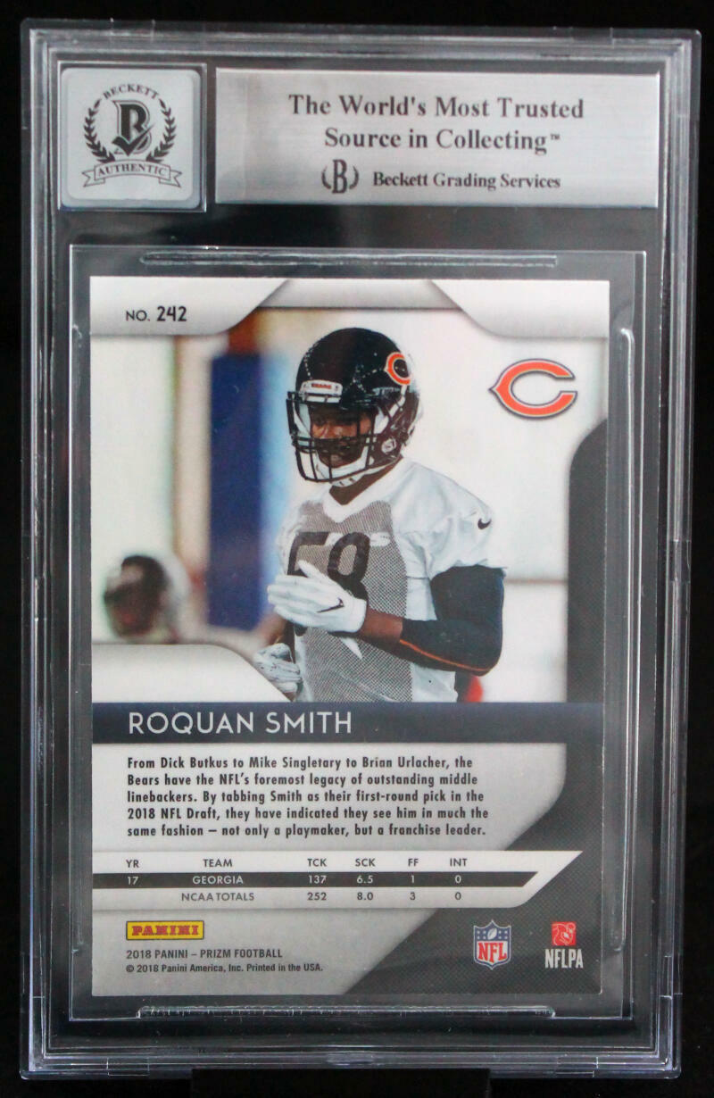 2018 Panini Prizm #242 Roquan Smith Chicago Bears BGS Autograph 10