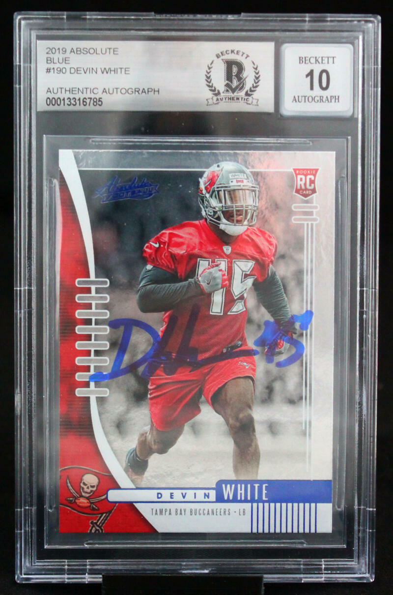 2019 Absolute Blue #190 Devin White Tampa Bay Buccaneers BGS Autograph 10
