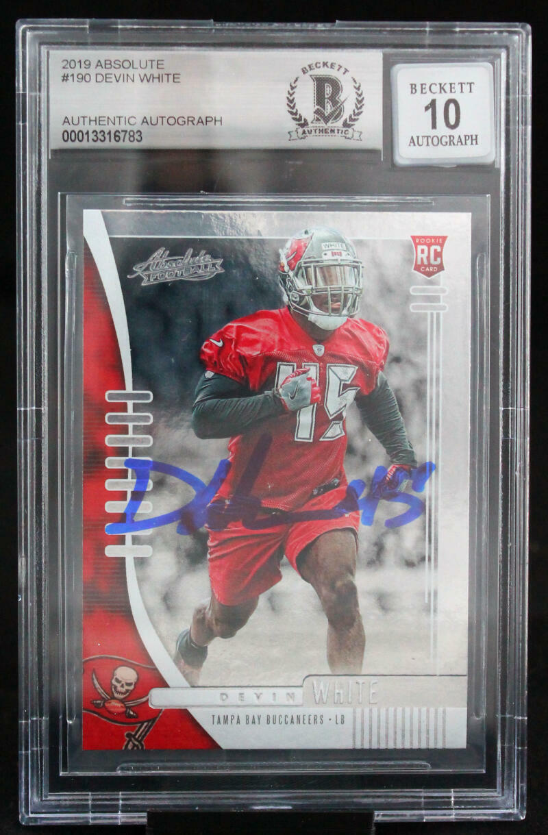 2019 Absolute Blue #190 Devin White Tampa Bay Buccaneers BGS Autograph 10