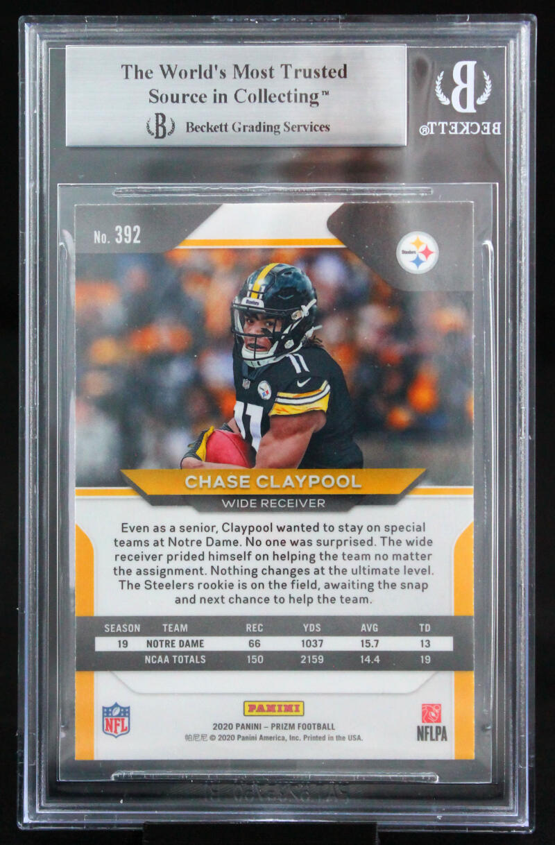 2020 Panini Prizm #392 Chase Claypool Pittsburgh Steelers BGS Auto 10