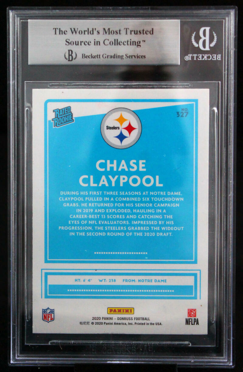 2020 Donruss Press Proof Yellow #327 Chase Claypool Steelers BGS Auto 10