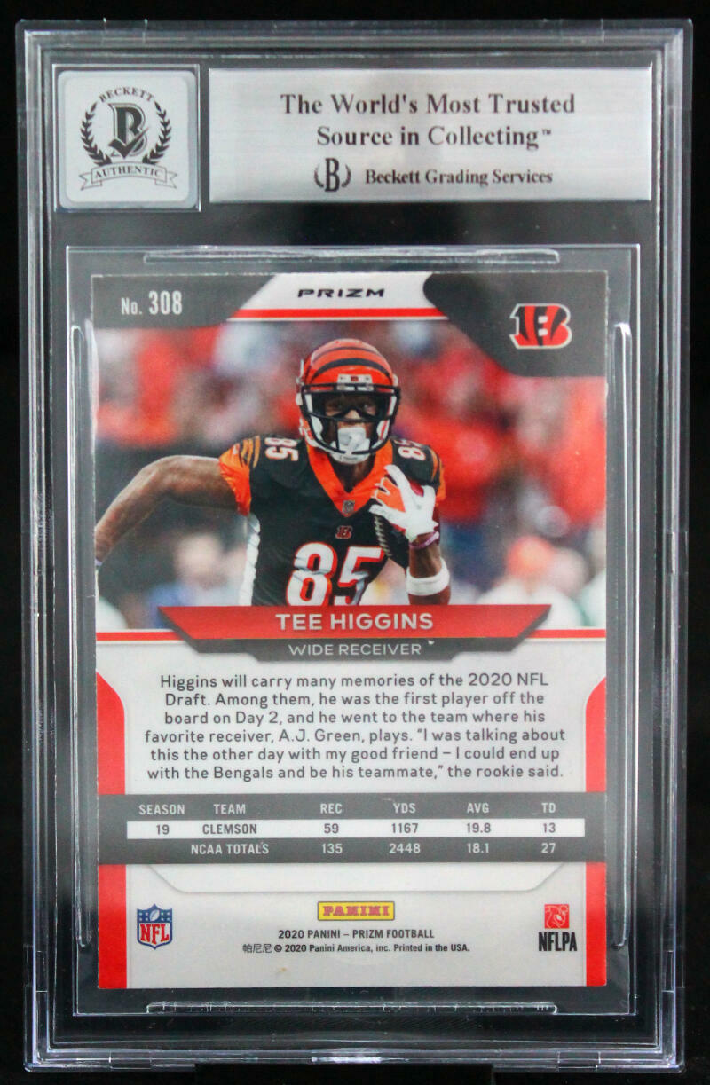 2020 Panini Prizm #308 Tee Higgins Cincinnati Bengals BGS Autograph 10