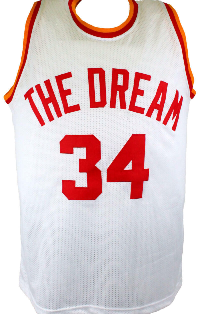 Hakeem Olajuwon Autographed White Stat Pro Jersey- JSA W *Black