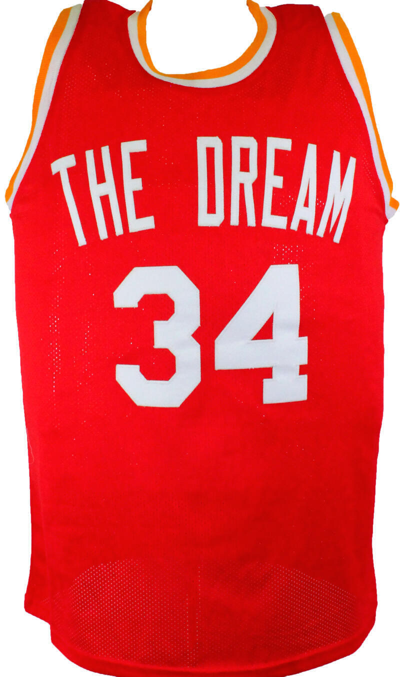 Hakeem Olajuwon Autographed Red Stat Pro Jersey- JSA W *Black