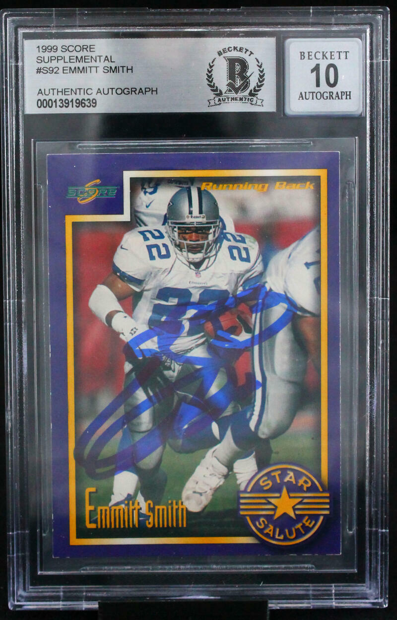 1999 Score Supplemental #S92 Emmitt Smith Dallas Cowboys BGS Autograph 10