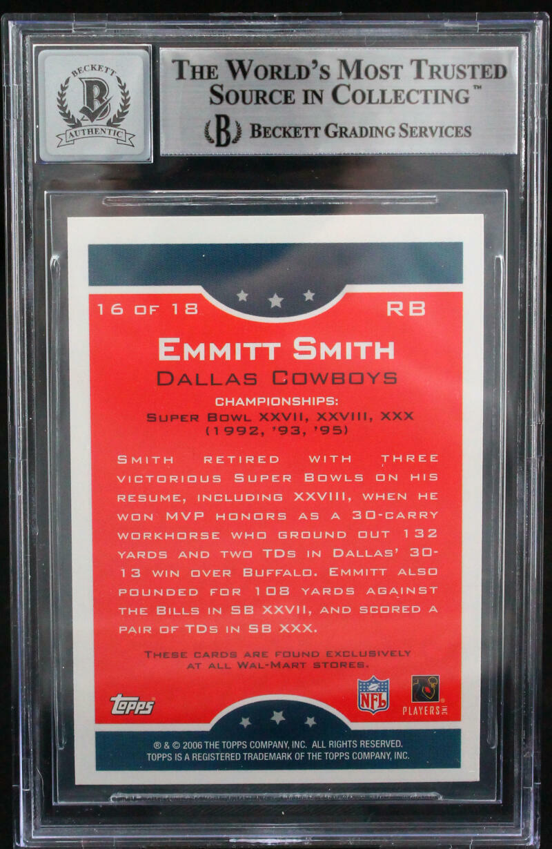 2006 Topps True Champion #16 Emmitt Smith Dallas Cowboys BGS Autograph 10