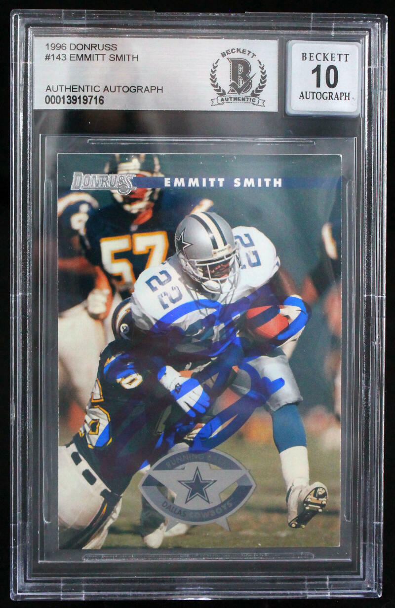 1996 Donruss #143 Emmitt Smith Dallas Cowboys BGS Autograph 10
