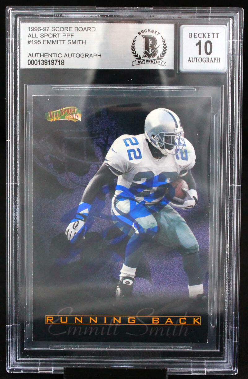1996-97 Score Board All Sport PPF #195 Emmitt Smith Cowboys BGS Autograph 10