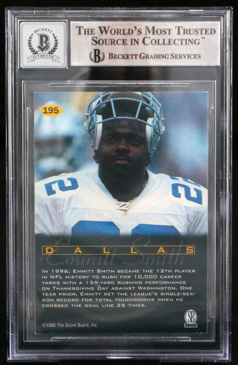 1996-97 Score Board All Sport PPF #195 Emmitt Smith Cowboys BGS Autograph 10