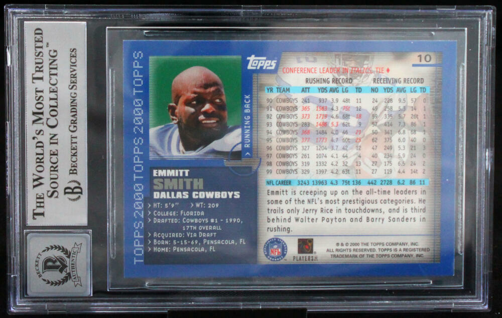 2000 Topps Collection #10 Emmitt Smith Auto Dallas Cowboys BGS Autograph 10