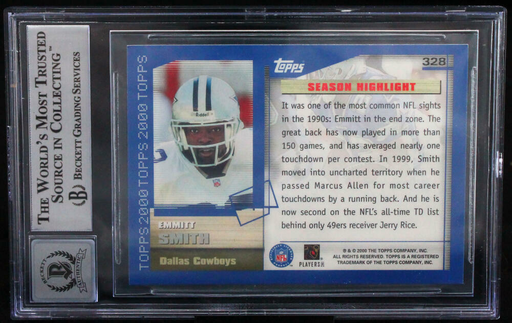 2000 Topps #328 Emmitt Smith Auto Dallas Cowboys BGS Autograph 10