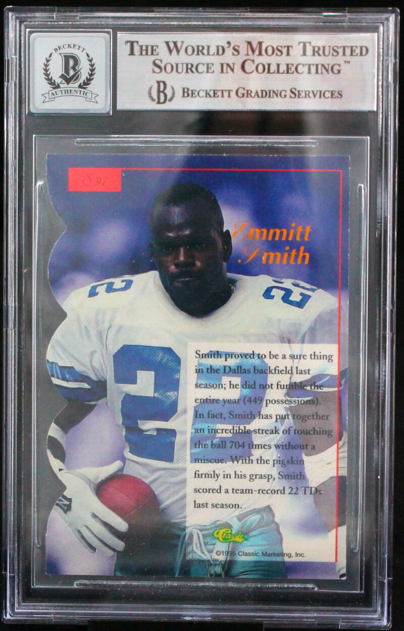 1995-96 Classic Five Sport Signings Die Cuts #97 Emmitt Smith Cowboys BGS Auto 10