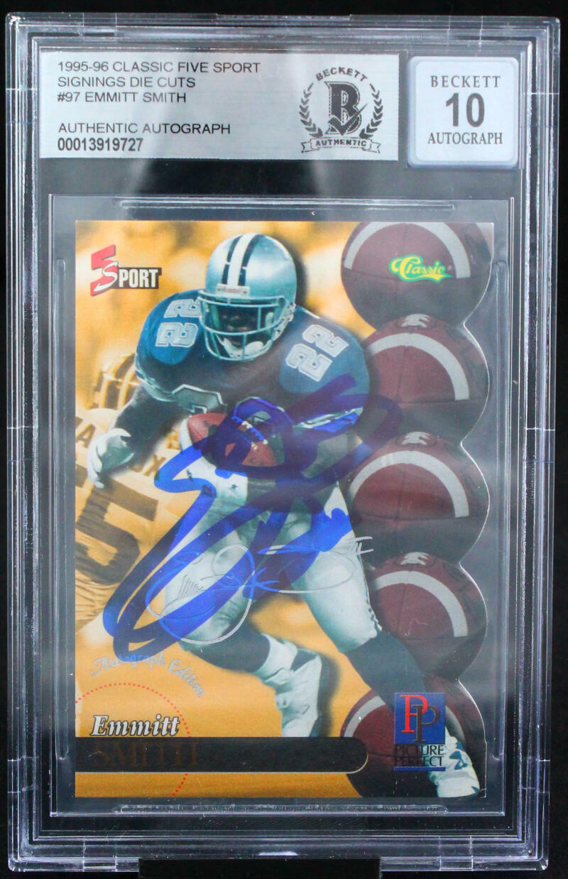 1995-96 Classic Five Sport Signings Die Cuts #97 Emmitt Smith Cowboys BGS Auto 10