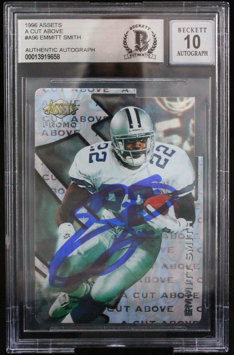 1996 Assets A Cut Above #A96 Emmitt Smith Auto Dallas Cowboys BGS Autograph 10