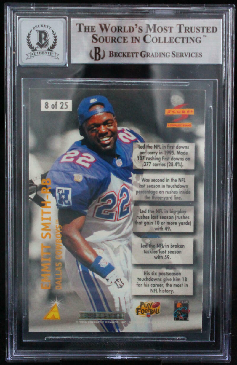1996 Score Numbers Game #8 Emmitt Smith Auto Dallas Cowboys BGS Autograph 10
