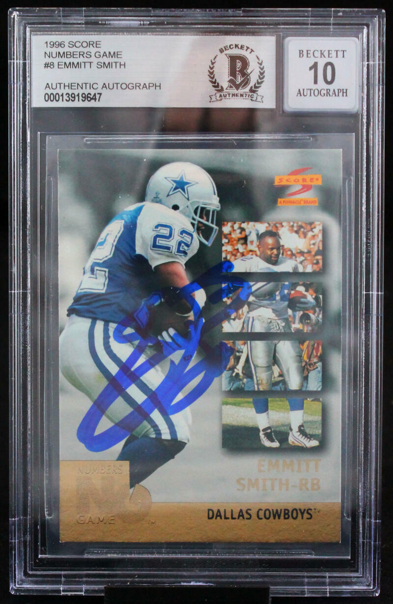 1996 Score Numbers Game #8 Emmitt Smith Auto Dallas Cowboys BGS Autograph 10