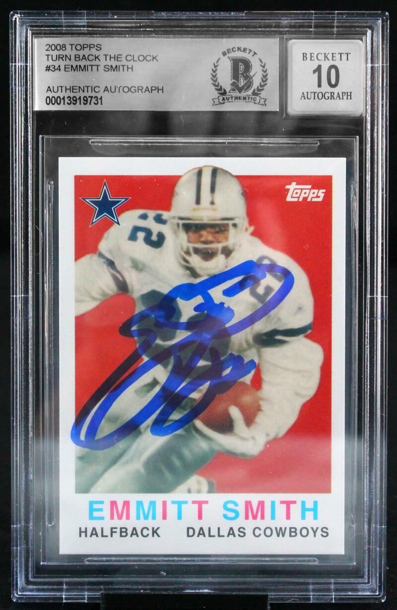 2008 Topps Turn Back The Clock #34 Emmitt Smith Auto Cowboys BGS Autograph 10