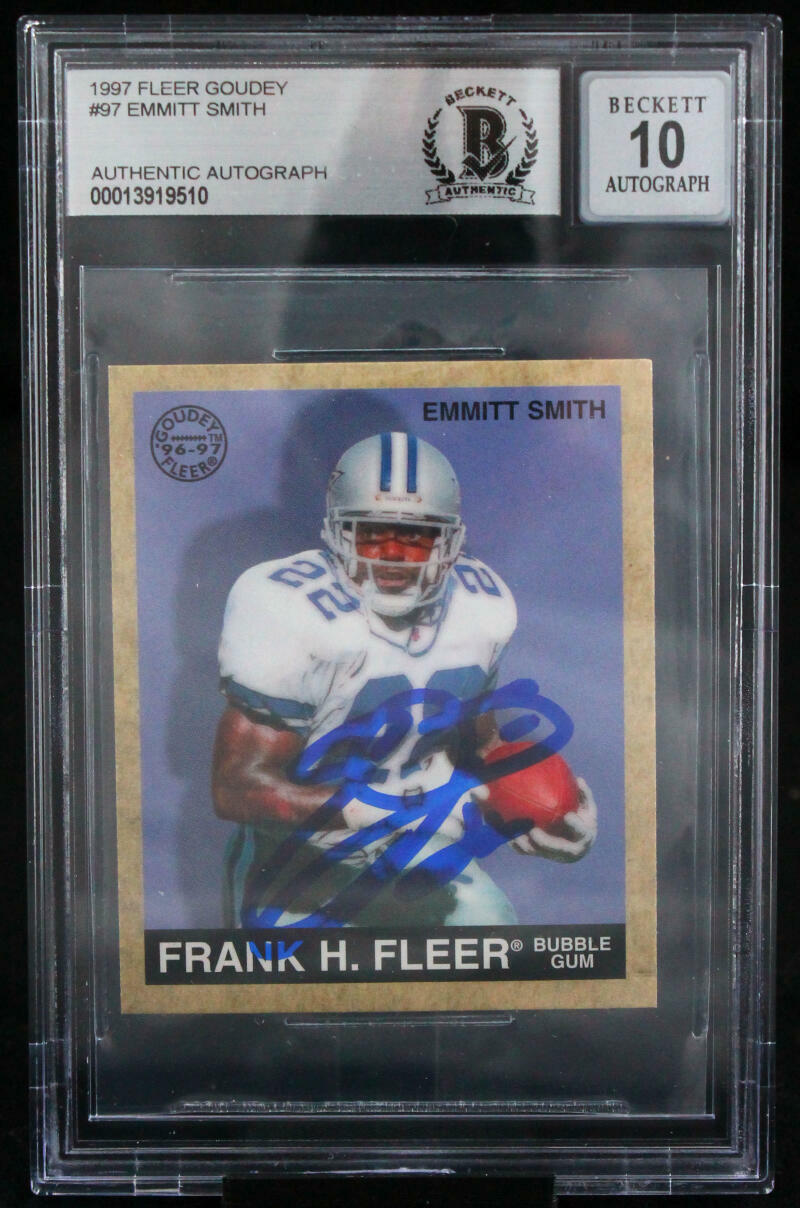 1997 Fleer Goudey #97 Emmitt Smith Auto Dallas Cowboys BGS Autograph 10