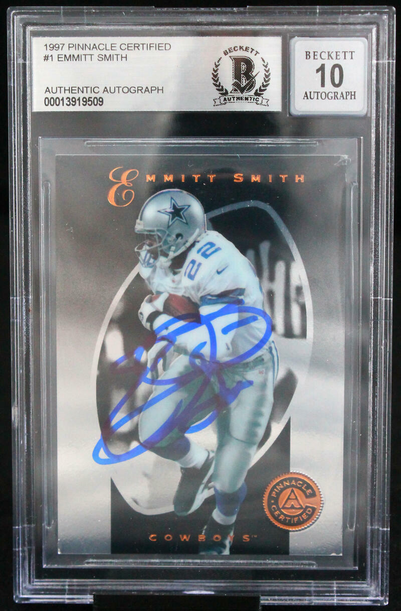 1997 Pinnacle Certified #1 Emmitt Smith Auto Dallas Cowboys BGS Autograph 10